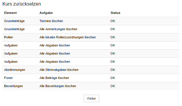 Kurs zurücksetzen, Schritt 3