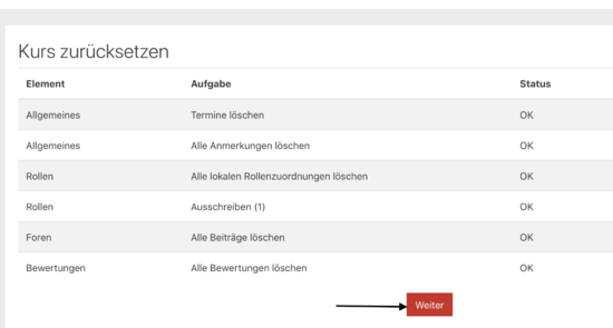 Kurs zurücksetzen, Schritt 3